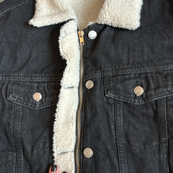 Black Sherpa lined Jean jacket. - Picture 3 of 5